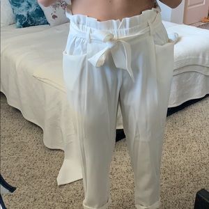 Zara Paper Bag waist white pants